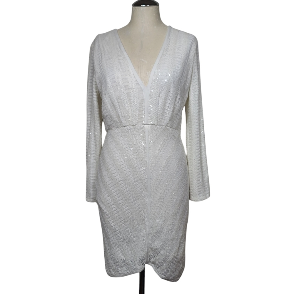 NWT Lumier By Bariano Loved & Lost Sleeved Mini White Sequin Open Back Dress M